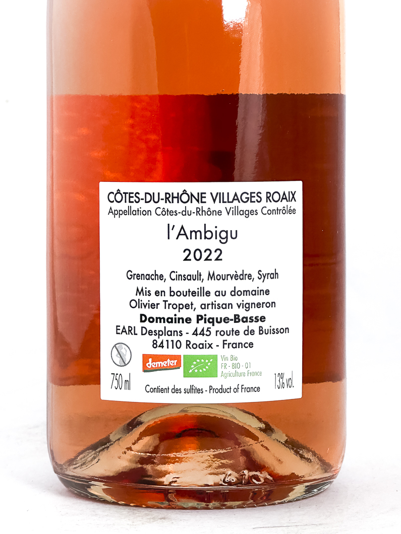 côtes du Rhône village Roaix Pique Basse Ambigu BIO 2022 75 cl Rosé