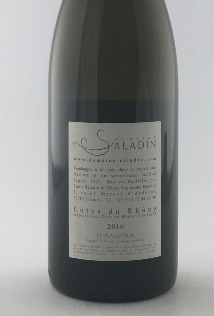 Côtes du Rhône Domaine Saladin Per El BIO, BIODYNAMIE 2016 75 cl Blanc