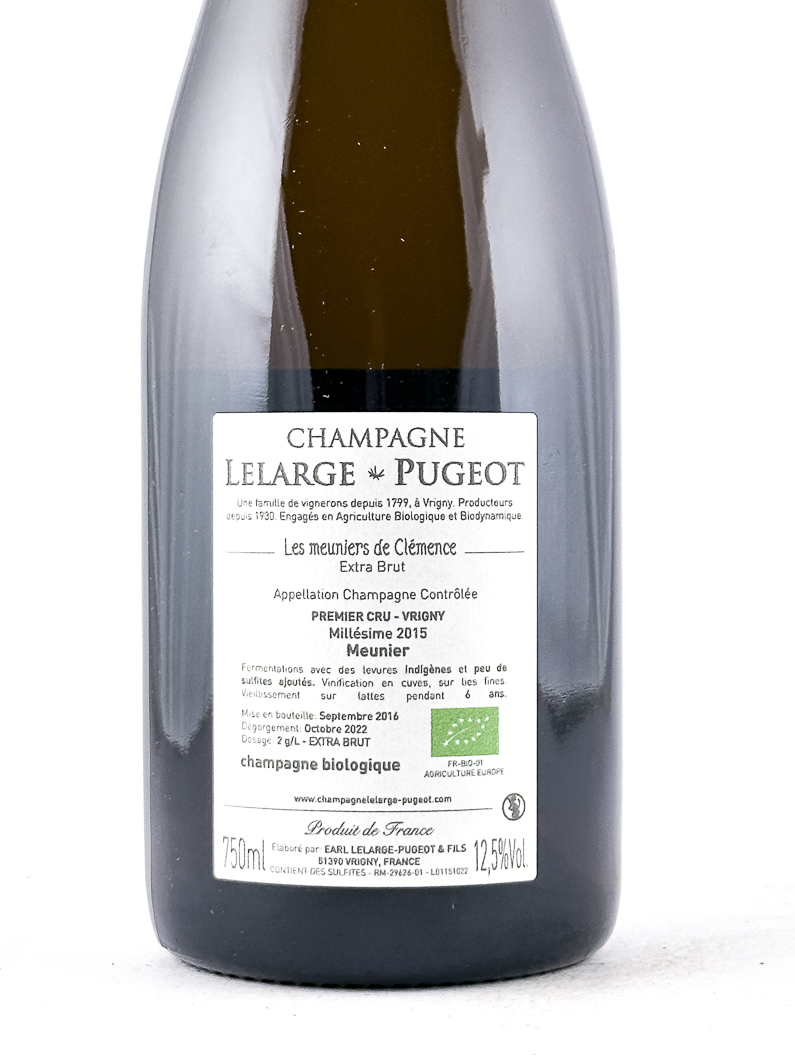 Champagne Lelarge pugeot Les Meuniers de Clémence bio extra brut(2gr)conversion biodynamie 2015 75 cl Bulles - Blanc