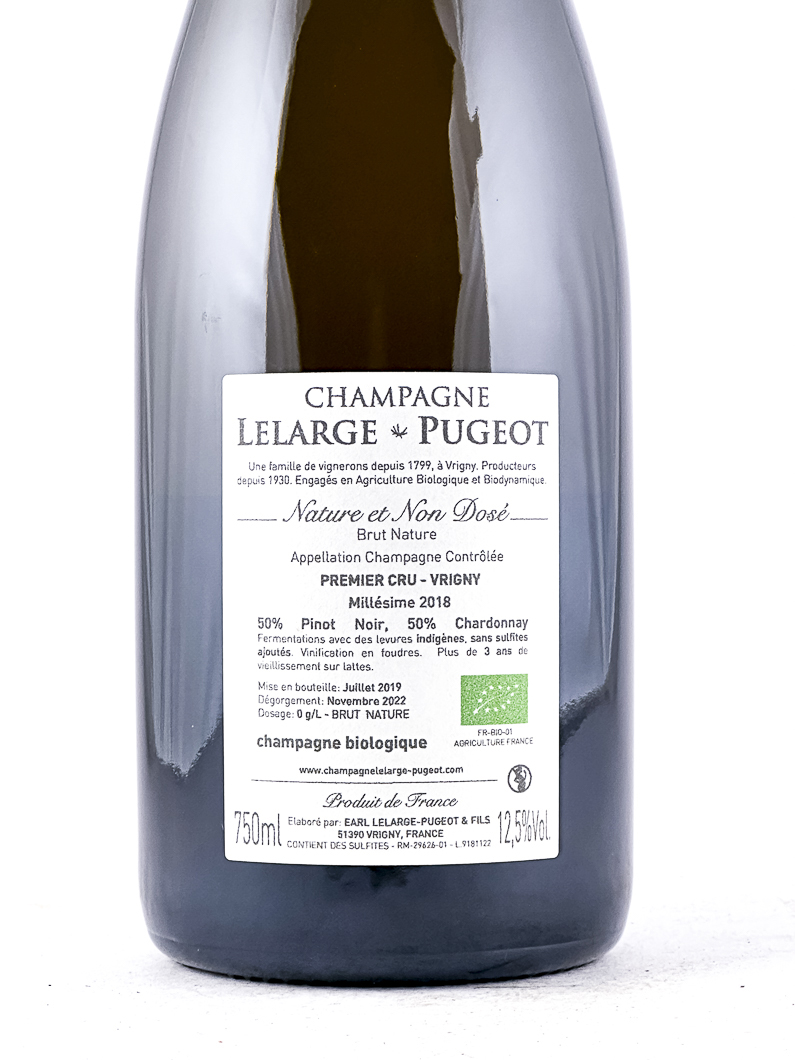 Champagne Lelarge pugeot Nature non dosé BIO biodynamie 2018 75 cl Bulles - Blanc