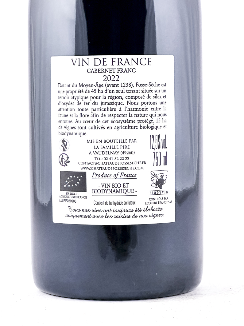 Vin de France Chateau de Fosse Sèche reserve du pigeonnier BIO 2022 75 cl Rouge
