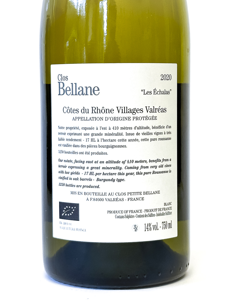 CDR Villages - Valréas Clos Bellane Les Echalas BIO 2020 75 cl Blanc