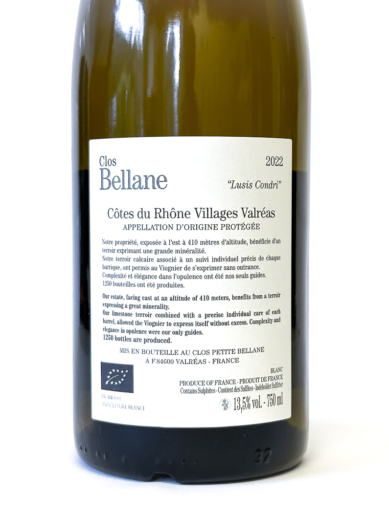 CDR Villages - Valréas Clos Bellane Lusis Condri BIO 2022 75 cl Blanc