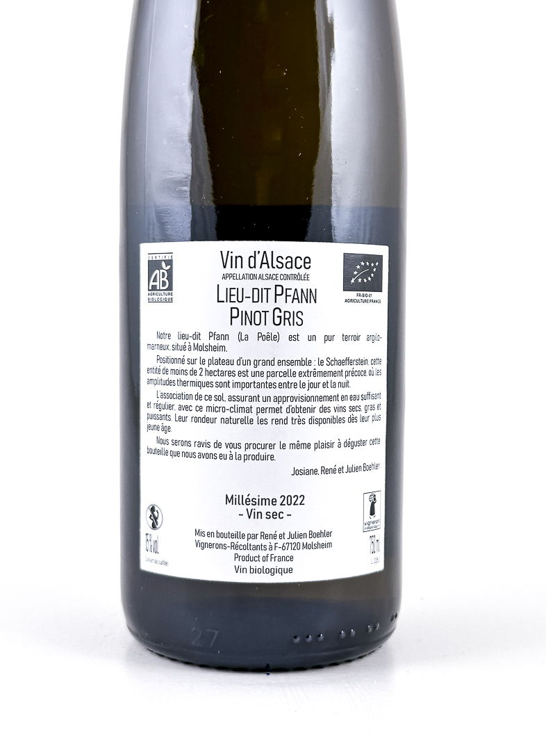 Alsace Boehler Pinot Gris Pfann, BIO 2022 75 cl Blanc