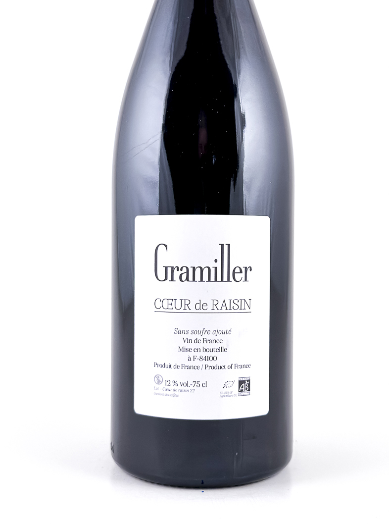 Vin de France Gramiller Coeur de raisin, BIO sans souffre ajouté 2023 75 cl Rouge