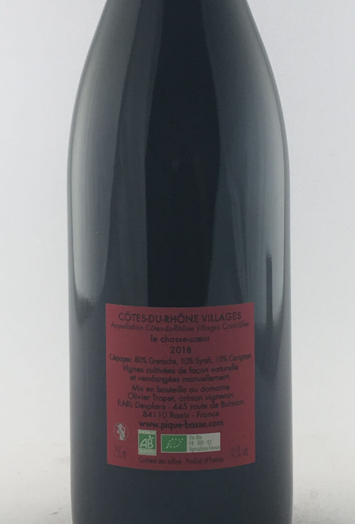 Côtes du Rhône Pique Basse Chasse Coeur BIO 2019 75 cl Rouge