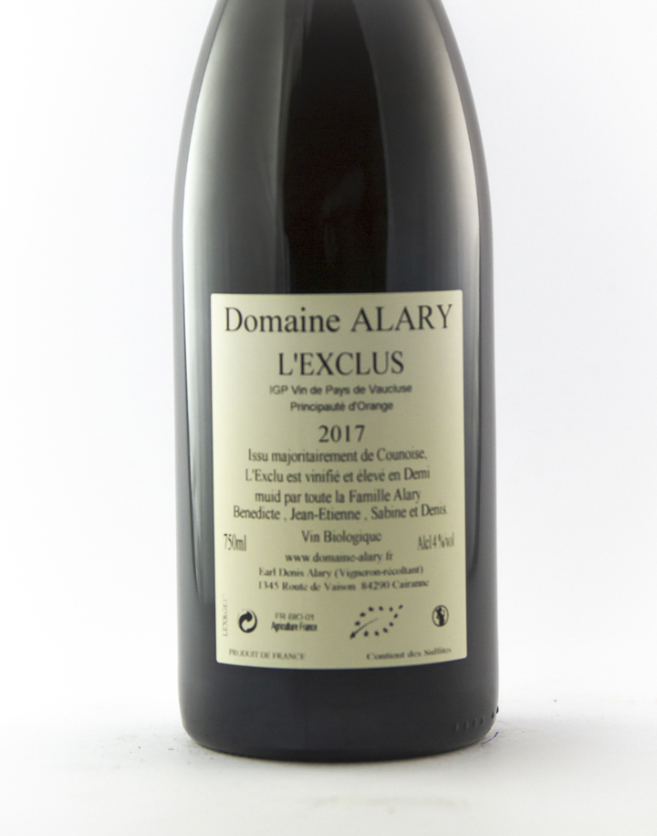 Vin de Principauté d'Orange Denis et Daniel Alary  L'Exclus BIO 2017 75 cl Rouge