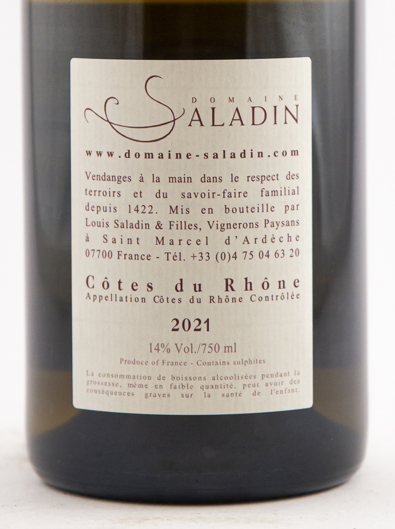 Côtes du Rhône Domaine Saladin Per El BIO, BIODYNAMIE 2021 75 cl Blanc
